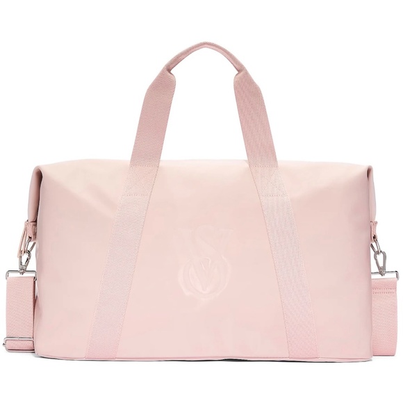VICTORIA'S SECRET Metallic Light Pink Duffle Bag Tote Bag Blush Pink Travel Bag - Picture 7 of 7